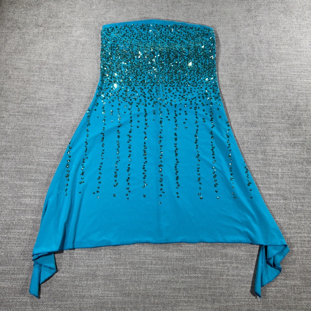 Charlotte Russe Sequin Tube Top Womens Medium Aqua Blue NWT Handkerchief Hem
